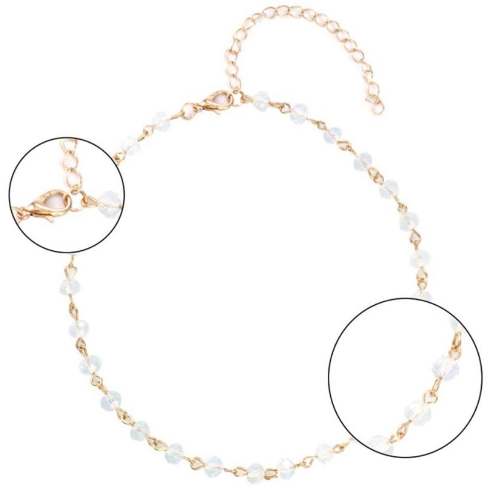 NWT Gold Tone Chain Clear Crystal Beaded Adjustable Choker Necklace